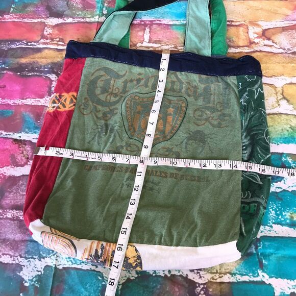 Project Repat Recycled T Shirt Bag Purse Boho Tee Tote Green Blue - Picture 4 of 9